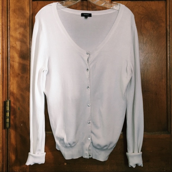 Express Sweaters - Express White Crystal Button Cardigan XL